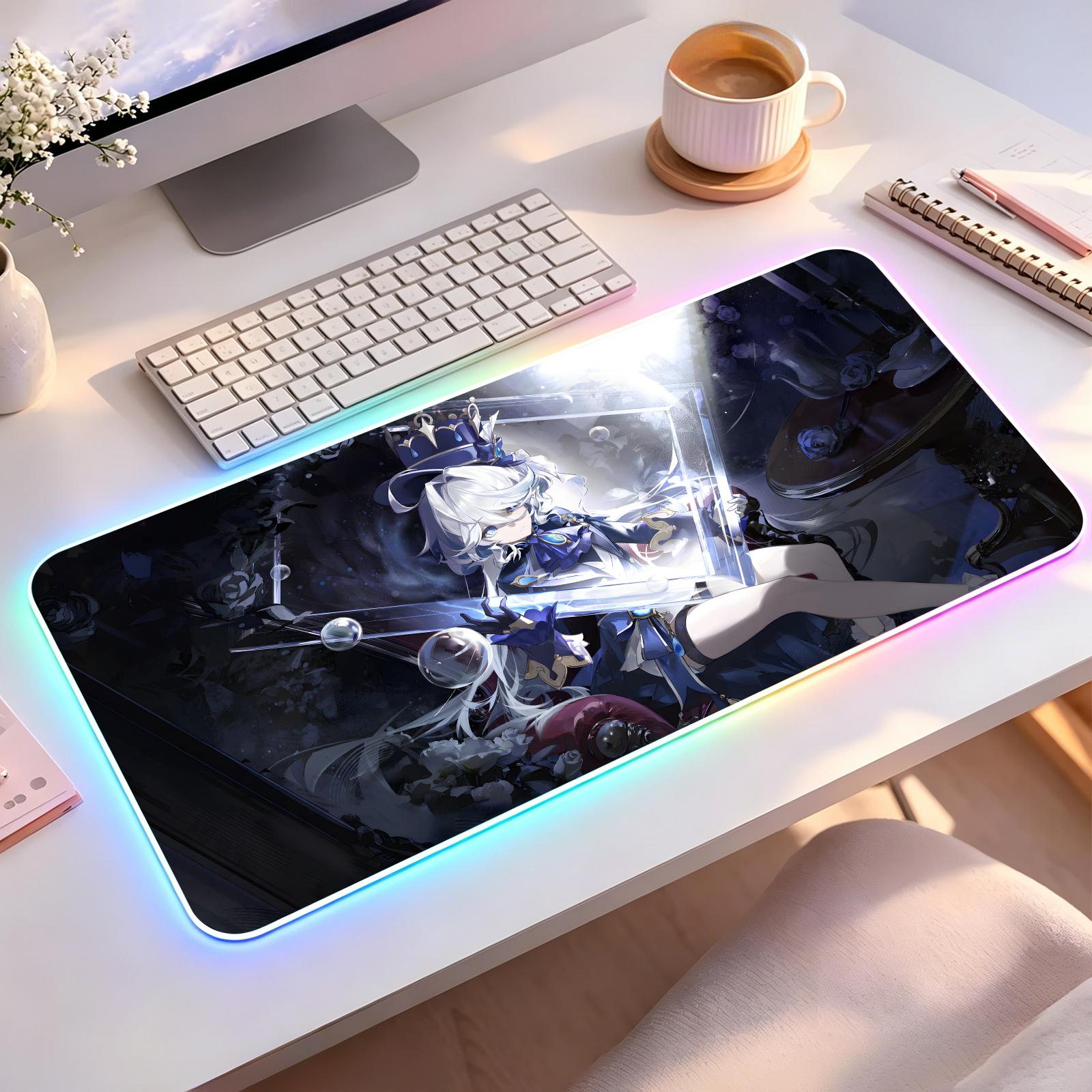 Mouse Pad Extended Rgb - 大型RGBバックライト付きeスポーツゲーミングマウスパッド、滑らかで柔らかい布製表面、原神（原神インパクト）風の風神LED発光拡張デスクマット