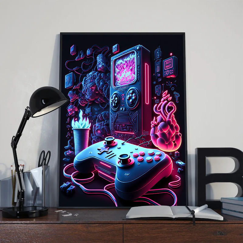 モダンなネオンポップクールなゲーミングウォールアートポスター - Esports Gaming Houses のレビューと価格